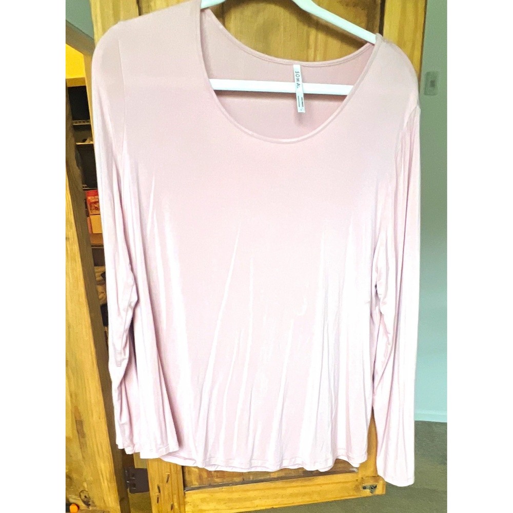 Soma Cool Nights Women's Solid Pink Long Sleeve Scoop Neck Top Size L NWOT